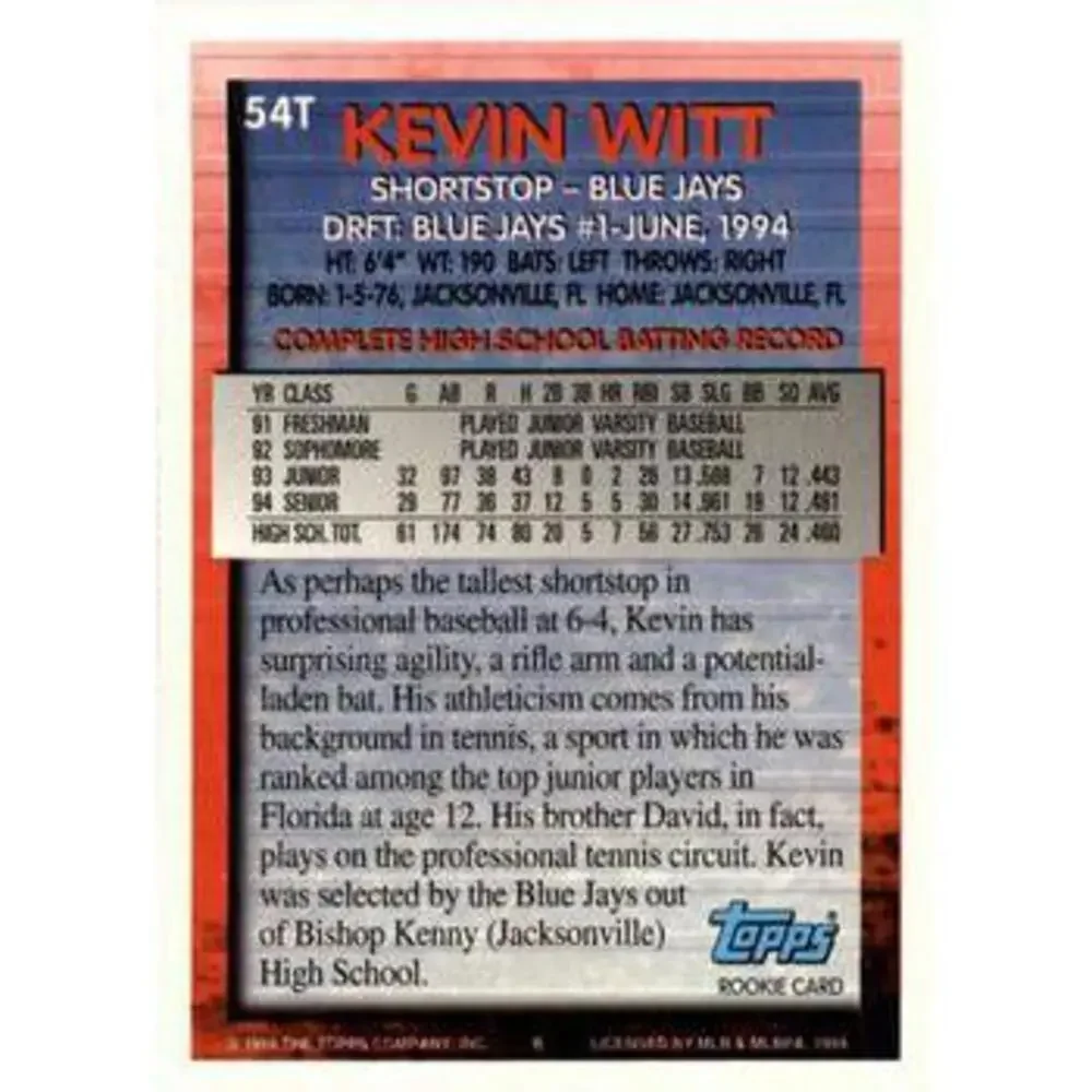 1994 Topps Traded Kevin Witt DPK, RC 54T Toronto Blue Jays